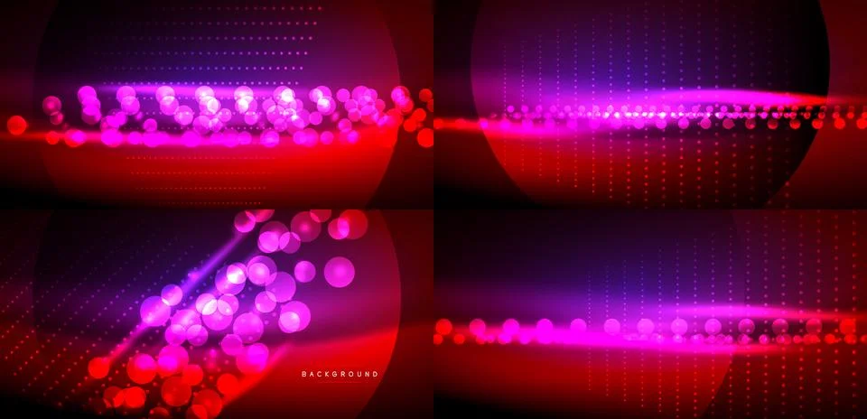 Abstract vector backgrounds. Bright glowing dots, lines create dynamic Illustrazione stock