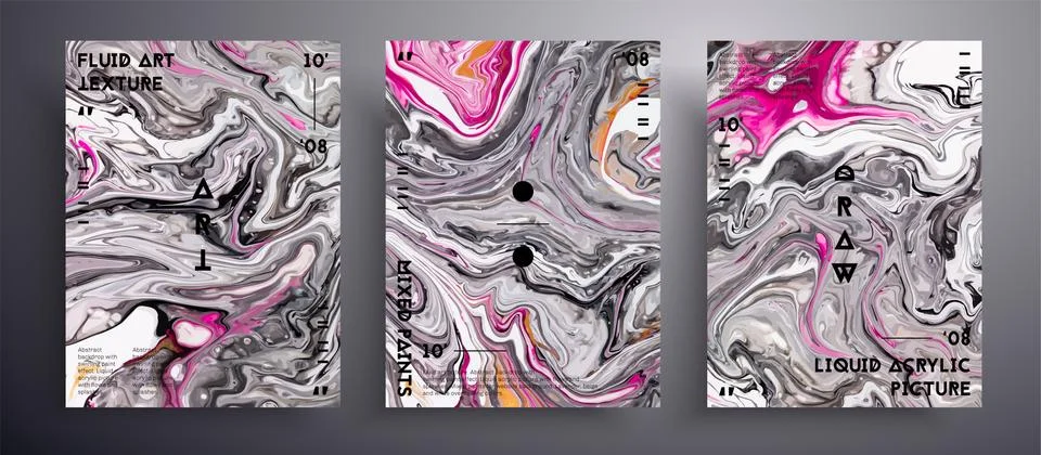 Abstract vector banner, texture set of fluid art covers. Beautiful background Stock Illustration