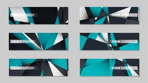 Abstract vector banners with geometric backgrounds gradient green black and w Stock Illustration