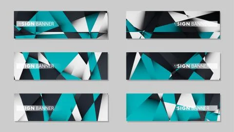 Abstract vector banners with geometric backgrounds gradient green black and w Stock Illustration