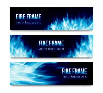 Abstract vector banners set with blue fire flames Stock Illustration