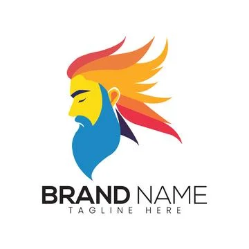 Abstract Vector Bearded Man with Colorful Hair Icon or Logo Design Template Stock Illustration