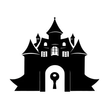 Abstract Vector black castle silhouette Icon or Logo Design Template Stock Illustration