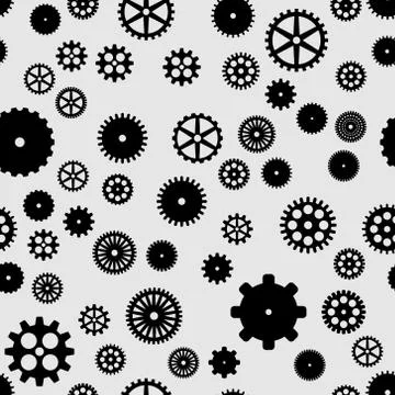 Abstract vector black flat gears seamless pattern Stock Illustration