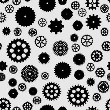 Abstract vector black flat gears seamless pattern イラスト素材