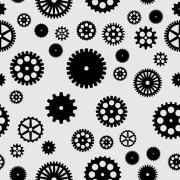 Abstract vector black flat gears seamless pattern Illustrazione stock