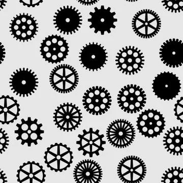 Abstract vector black flat gears seamless pattern Stock Illustration