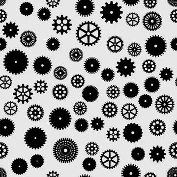 Abstract vector black flat gears seamless pattern Stock Illustration
