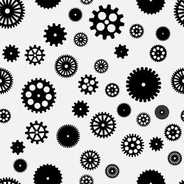 Abstract vector black flat gears seamless pattern Stock Illustration