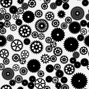 Abstract vector black flat gears seamless pattern Illustrazione stock