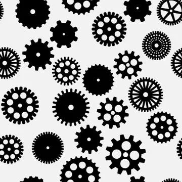 Abstract vector black flat gears seamless pattern Illustrazione stock