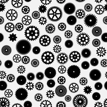 Abstract vector black flat gears seamless pattern Stock Illustration