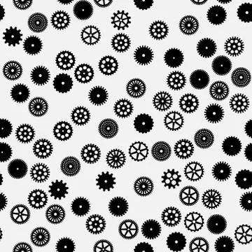 Abstract vector black flat gears seamless pattern Stock Illustration