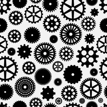 Abstract vector black flat gears seamless pattern Illustrazione stock