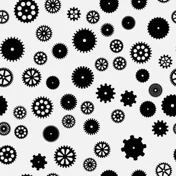 Abstract vector black flat gears seamless pattern Stock Illustration