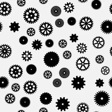 Abstract vector black flat gears seamless pattern Illustrazione stock