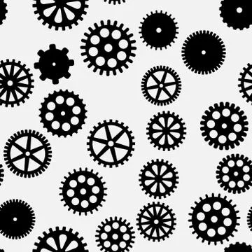 Abstract vector black flat gears seamless pattern Illustrazione stock