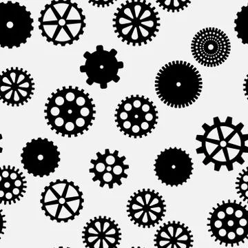 Abstract vector black flat gears seamless pattern イラスト素材