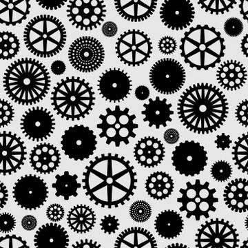Abstract vector black flat gears seamless pattern Illustrazione stock