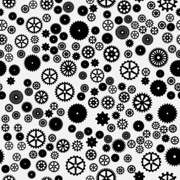 Abstract vector black flat gears seamless pattern Stock Illustration