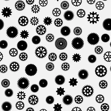 Abstract vector black flat gears seamless pattern Stock Illustration