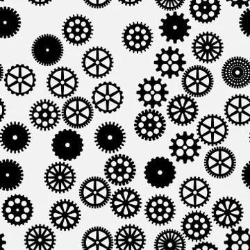 Abstract vector black flat gears seamless pattern Stock Illustration