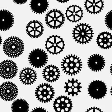 Abstract vector black flat gears seamless pattern Stock Illustration