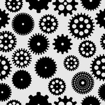 Abstract vector black flat gears seamless pattern Stock Illustration