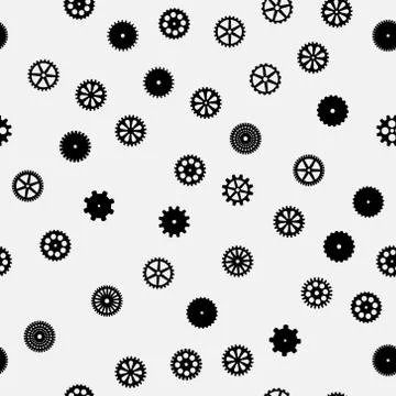 Abstract vector black flat gears seamless pattern Stock Illustration