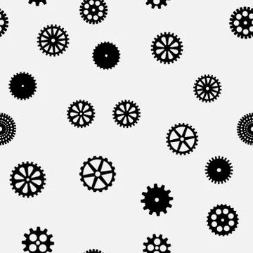 Abstract vector black flat gears seamless pattern Stock Illustration