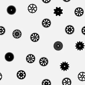 Abstract vector black flat gears seamless pattern Stock Illustration