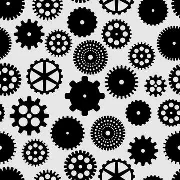 Abstract vector black flat gears seamless pattern Stock Illustration