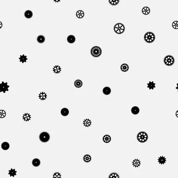 Abstract vector black flat gears seamless pattern Stock Illustration