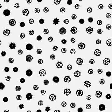Abstract vector black flat gears seamless pattern Stock Illustration