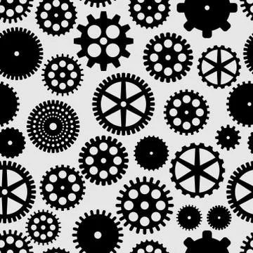 Abstract vector black flat gears seamless pattern Illustrazione stock