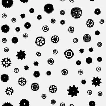 Abstract vector black flat gears seamless pattern Stock Illustration