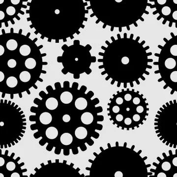 Abstract vector black flat gears seamless pattern Illustrazione stock
