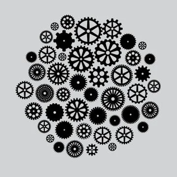 Abstract vector black flat gears card Stock Illustration