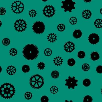 Abstract vector black flat gears seamless pattern Illustrazione stock