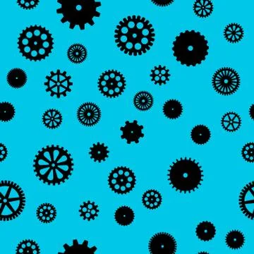 Abstract vector black flat gears seamless pattern Stock Illustration