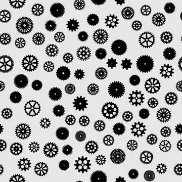 Abstract vector black flat gears seamless pattern Illustrazione stock