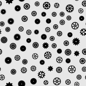 Abstract vector black flat gears seamless pattern Stock Illustration
