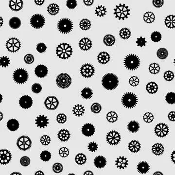 Abstract vector black flat gears seamless pattern Illustrazione stock