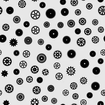 Abstract vector black flat gears seamless pattern Illustrazione stock