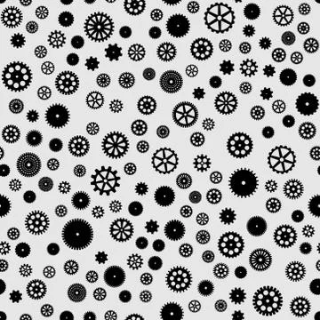 Abstract vector black flat gears seamless pattern Stock Illustration