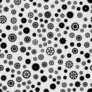 Abstract vector black flat gears seamless pattern Illustrazione stock