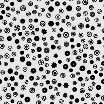 Abstract vector black flat gears seamless pattern Stock Illustration