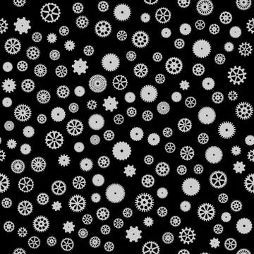 Abstract vector black flat gears seamless pattern Stock Illustration
