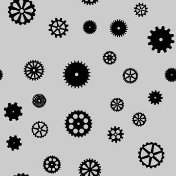 Abstract vector black flat gears seamless pattern Stock Illustration