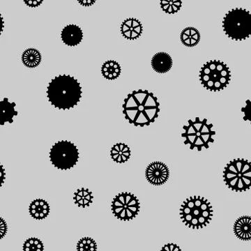 Abstract vector black flat gears seamless pattern Stock Illustration